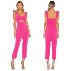 Lovers + Friends Pink Knox Jumpsuit Small Cropped Ankle Cut Out Ruffle Sleeve‎